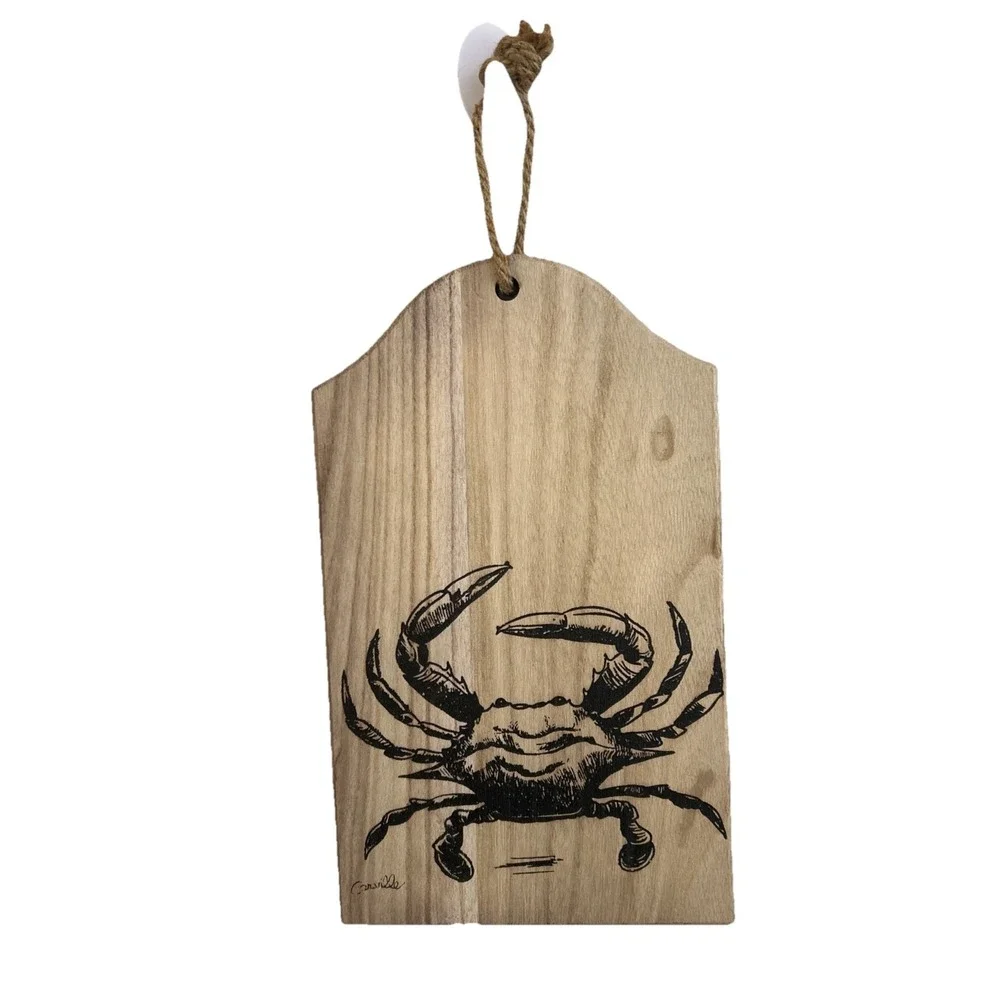 Wooden hanging decor Featuring A Crab , 12 In Tall X 7 In Wide